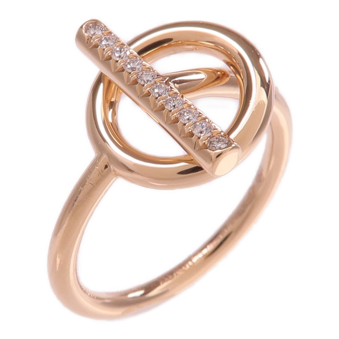 Hermes Echappee Diamond Ring in 18K Rose Gold Size 6.25: Hermes Echappee Diamond Ring in 18K Rose Gold Size 6.25 This Hermes Echappee ring is crafted from 18K pink (rose) gold and features a clear diamond as the main stone. Designed for women, the ring is a