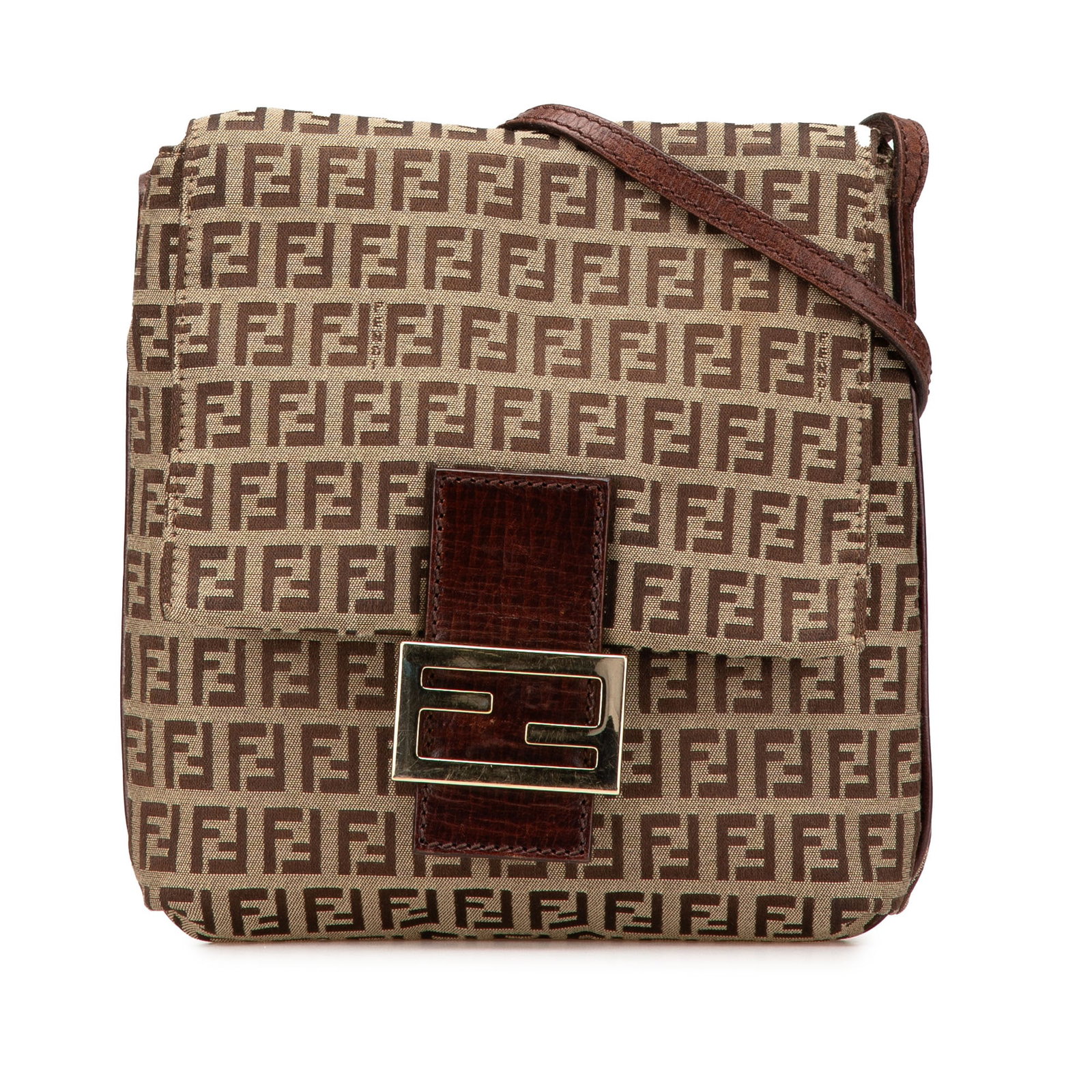 Fendi Zucchino Canvas Brown Crossbody Bag with Leather Strap (1 of 11)