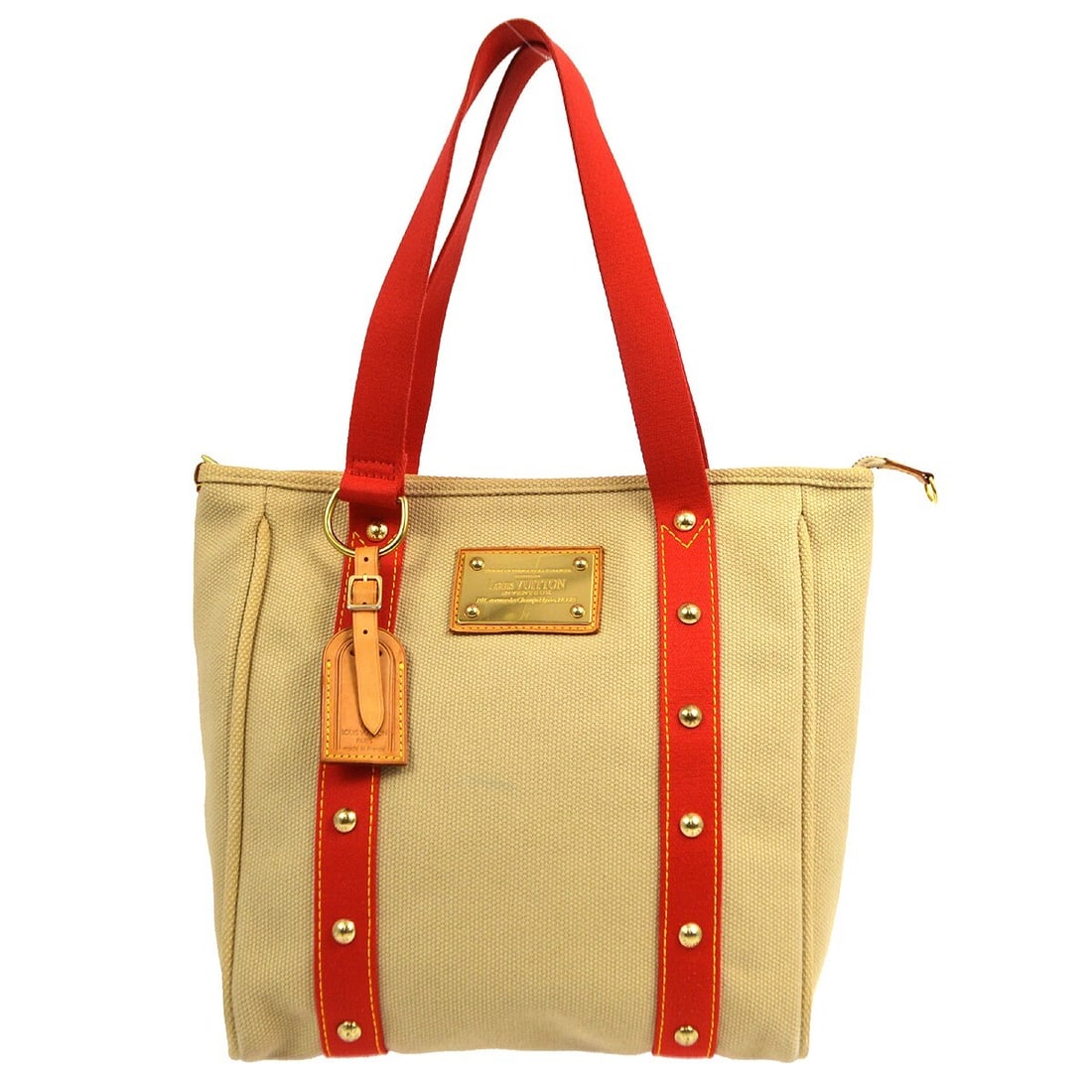 Louis Vuitton Antigua Cabas MM Beige Canvas Tote Bag with Red Handles (1 of 7)