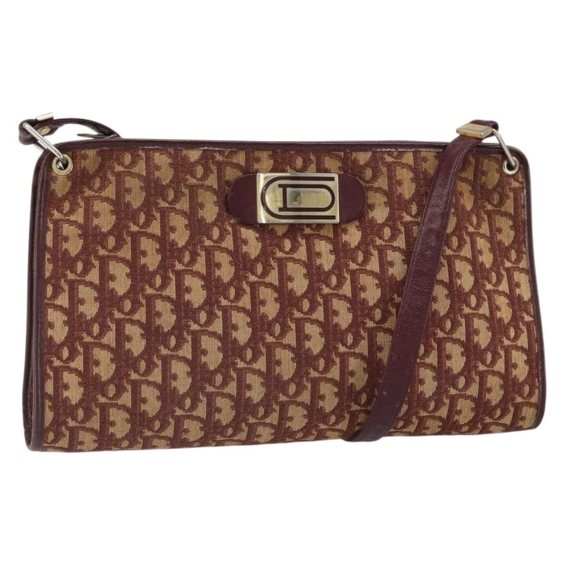 Christian Dior Canvas Shoulder Bag Vintage Trotter Red 32cm: Christian Dior Canvas Shoulder Bag Vintage Trotter Red 32cm This Christian Dior Vintage Trotter shoulder bag for women features red canvas material with signs of wear including rubbing, stains, and lo