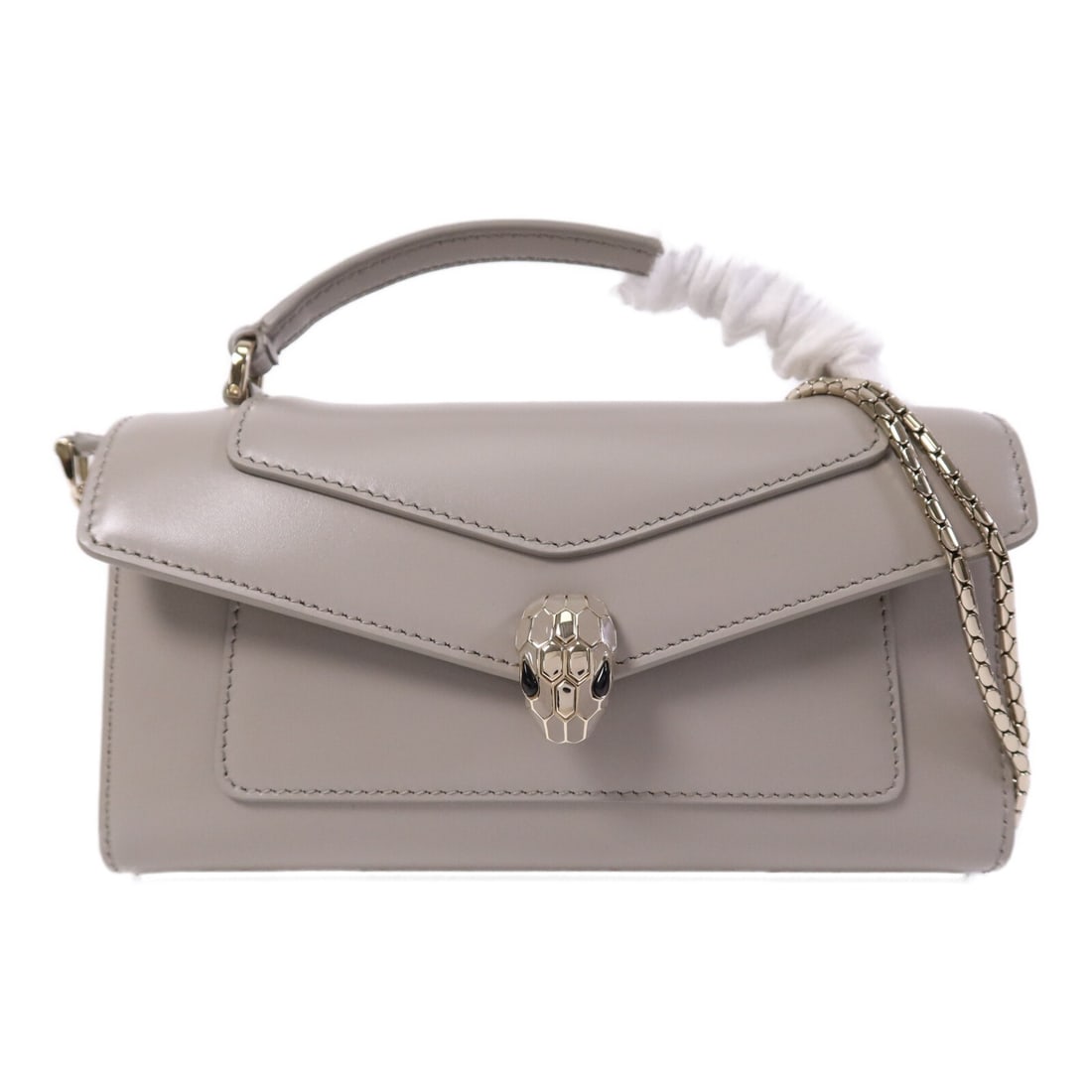 BVLGARI Serpenti Forever Gray Calfskin Shoulder Bag with Gold Hardware: BVLGARI Serpenti Forever Gray Calfskin Shoulder Bag with Gold Hardware This BVLGARI Serpenti Forever chain shoulder bag is crafted from premium gray calfskin leather. Designed for women, it features a