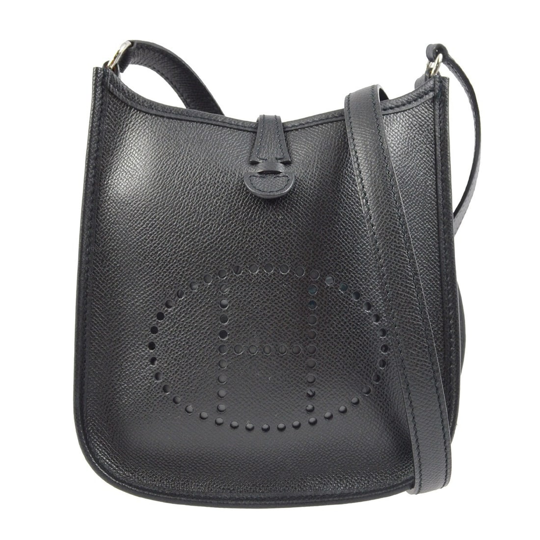 Hermes Evelyne TPM Small Black Epsom Leather Shoulder Bag Silver Hardware: Hermes Evelyne TPM Small Black Epsom Leather Shoulder Bag Silver Hardware This is a vintage Hermes Evelyne TPM shoulder bag crafted from black Epsom leather. The bag features a silver-tone snap closur