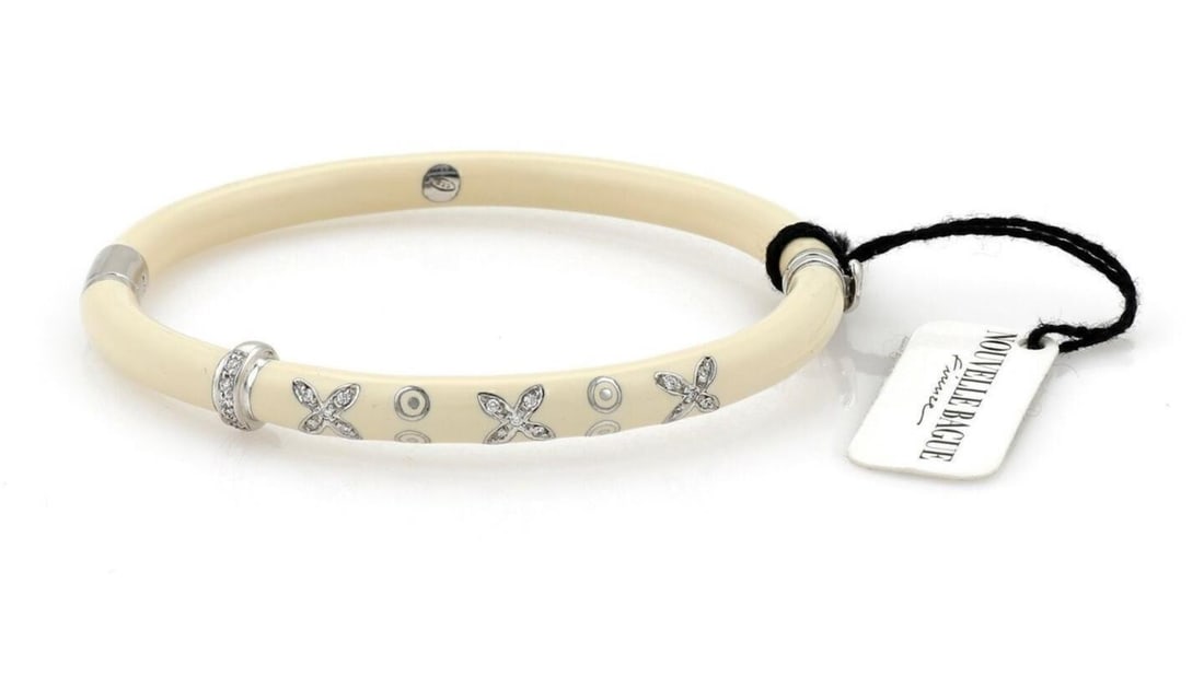 Diamond Enamel Bangle Bracelet in 18k White Gold and Sterling by Nouvelle Bague (1 of 7)