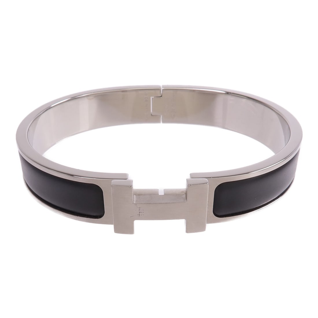 Clic HH Black Enamel Bangle with Silver Tone by Hermes (1 of 11)