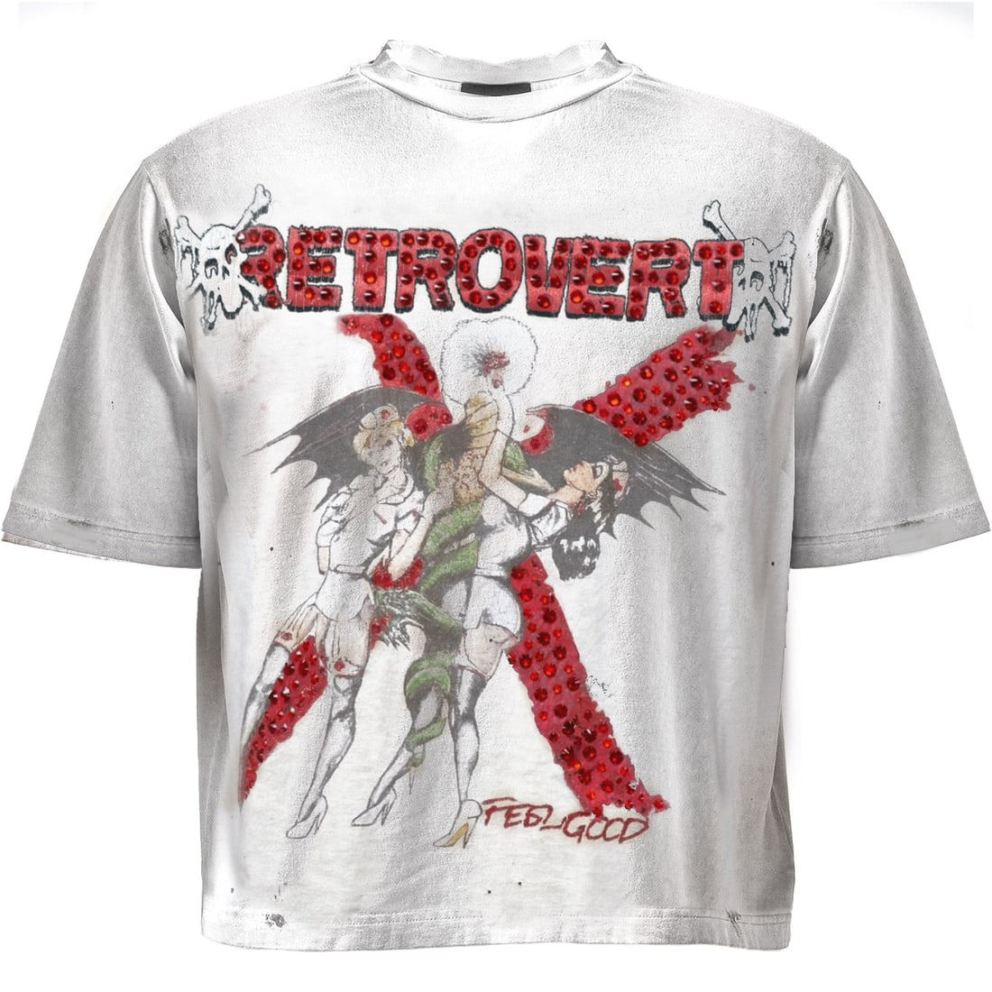 Vintage Nurse Graphic Red T-Shirt with Sparkling Rhinestones (1 of 1)