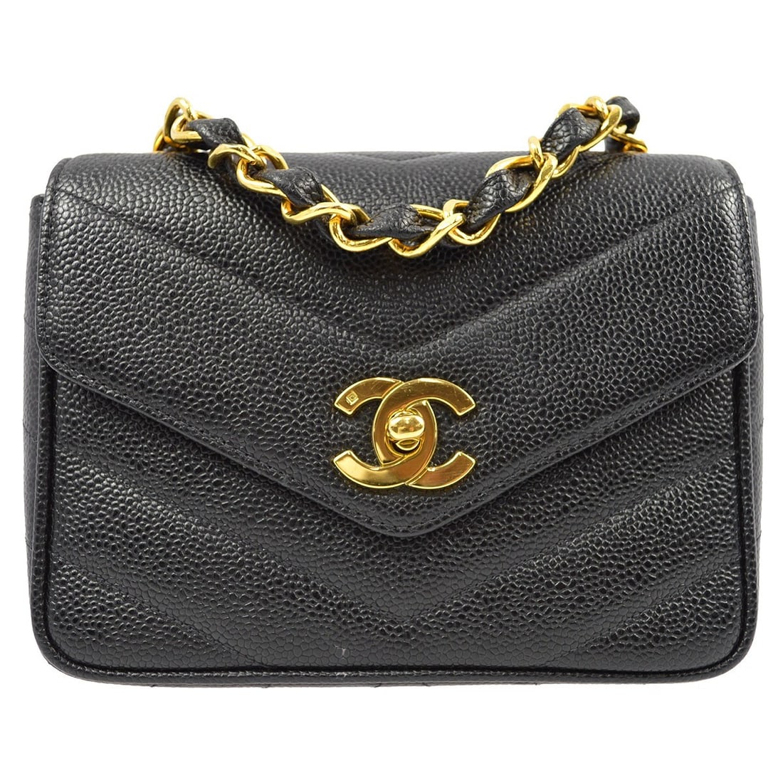 Chanel Black Caviar Mini Chevron Shoulder Bag with Turn Lock (1 of 7)