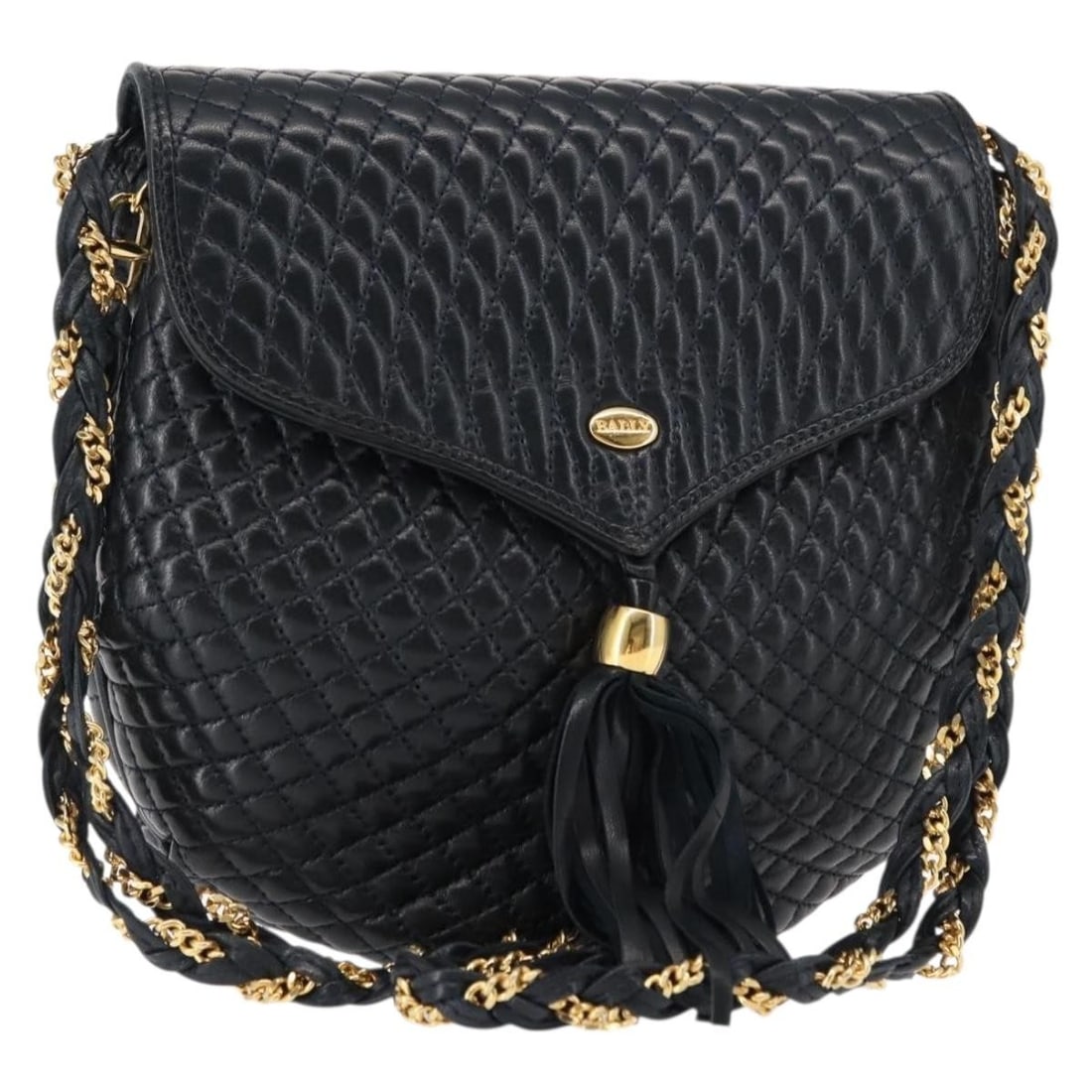 BALLY Navy Gold Leather Shoulder Bag Auth Italy (1 of 18)