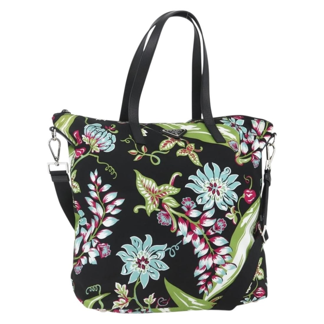 Multicolor Nylon Tote with Shoulder Strap by Prada Italy: Multicolor Nylon Tote with Shoulder Strap by Prada Italy This PRADA tote bag features a multicolor and silver nylon exterior and can be carried as a tote or worn with the included shoulder strap for v