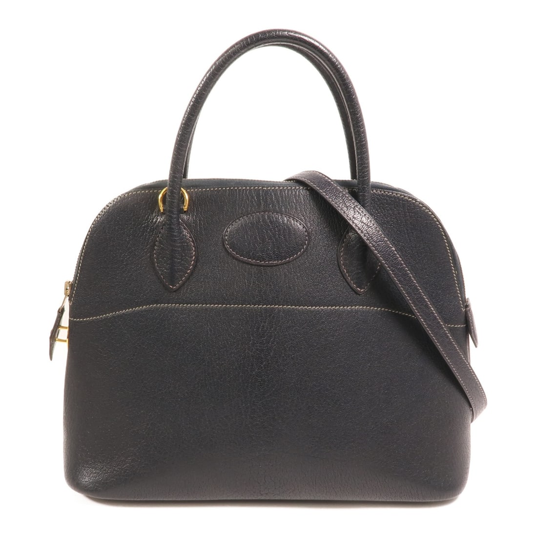 Hermes Bolide 31 Blue Marine Chevre Leather Shoulder Bag with Gold Hardware: Hermes Bolide 31 Blue Marine Chevre Leather Shoulder Bag with Gold Hardware This Hermes Bolide 31 is a versatile 2-way shoulder bag crafted from navy chevre (goat) leather. Designed for women, it feat