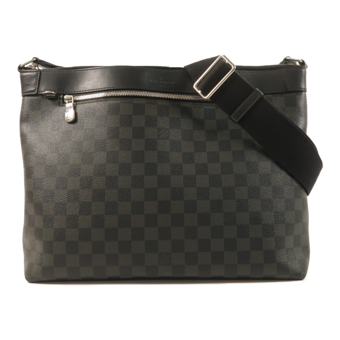 Louis Vuitton Mick Black Damier Graphite Shoulder Bag with Silver Hardware: Louis Vuitton Mick Black Damier Graphite Shoulder Bag with Silver Hardware This Louis Vuitton Mick shoulder bag features the signature Damier Graphite pattern in black. Crafted from durable PVC coated