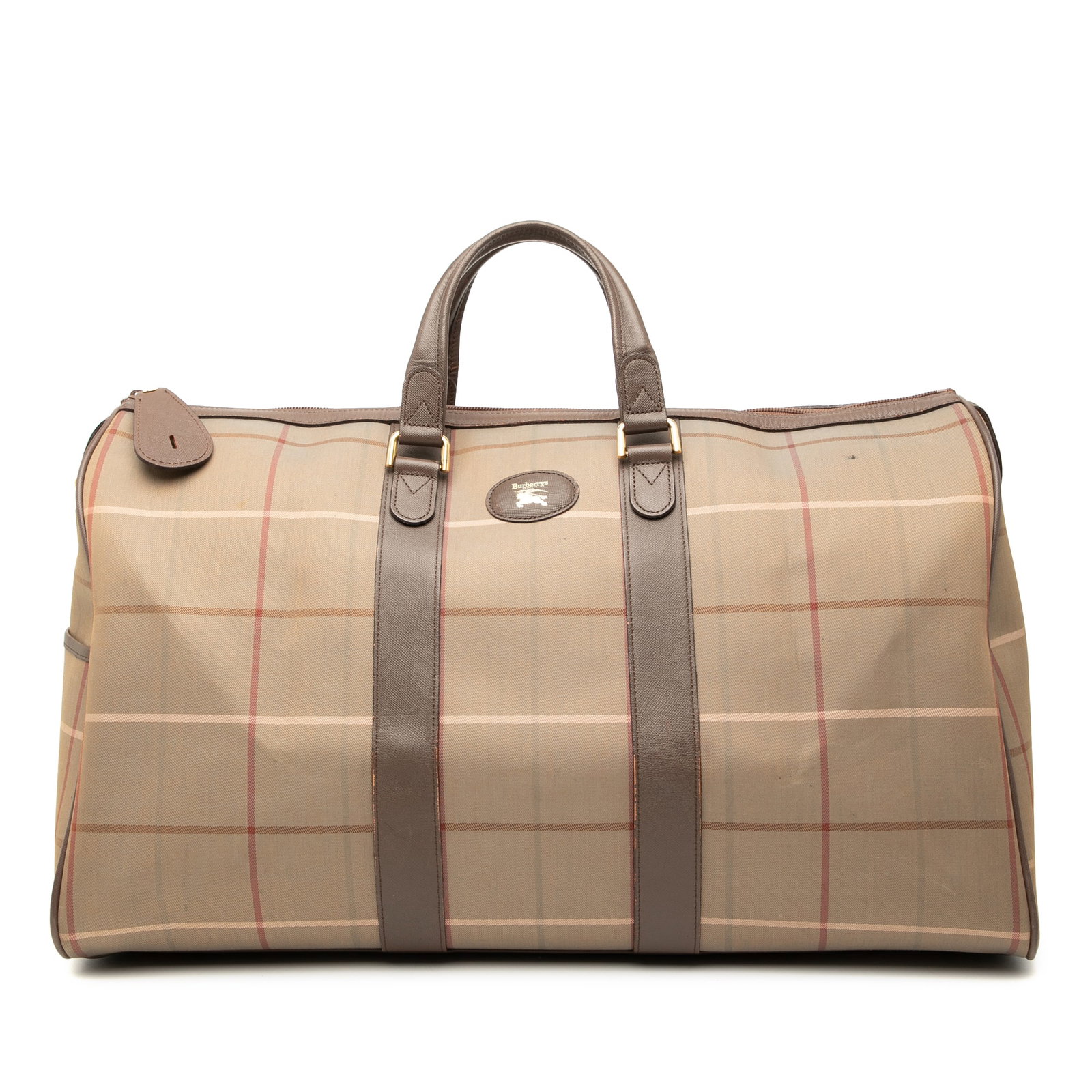Burberry Plaid Canvas Carryall with Leather Trim and Zip Closure (1 of 7)