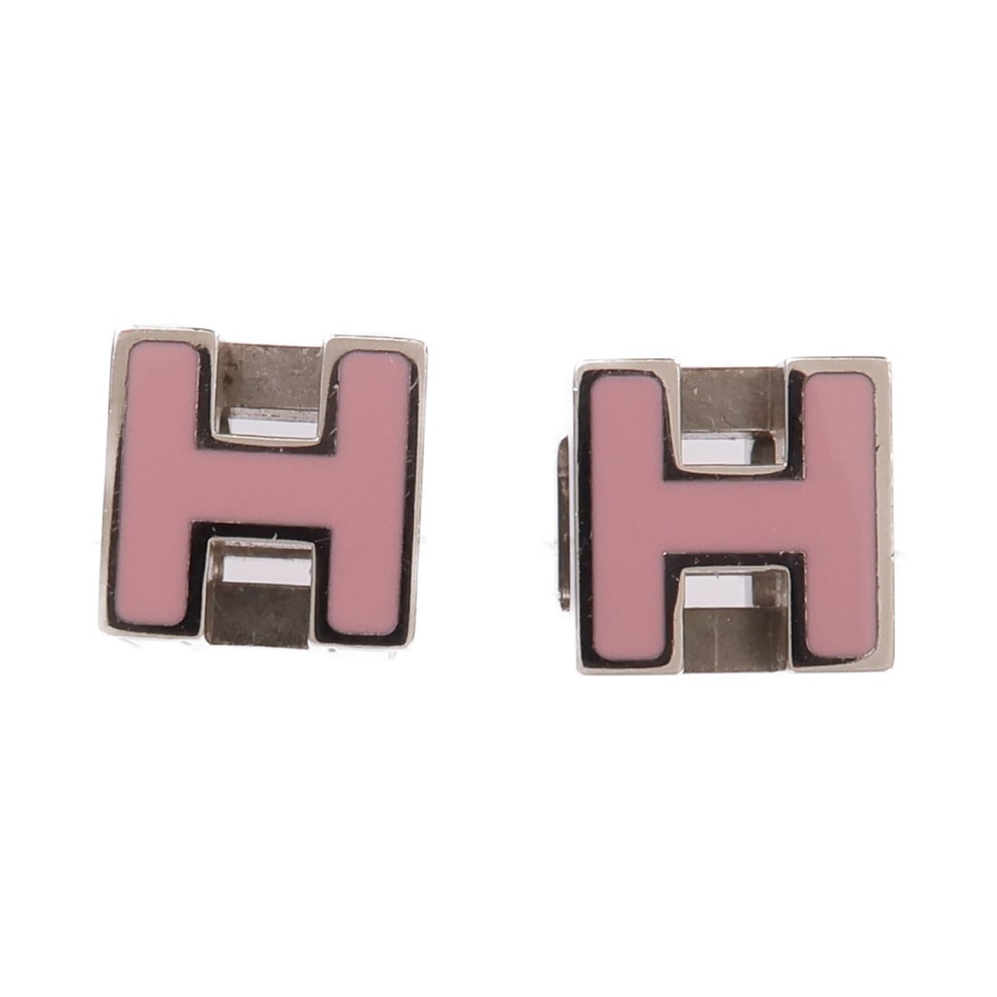 Cage d'H Pink Silver Tone Pierced Earrings by Hermes: Cage d'H Pink Silver Tone Pierced Earrings by Hermes These Hermes Cage d'H (H Cube) earrings feature a modern pierced design crafted from metal in a striking silver and pink color combination. Designe