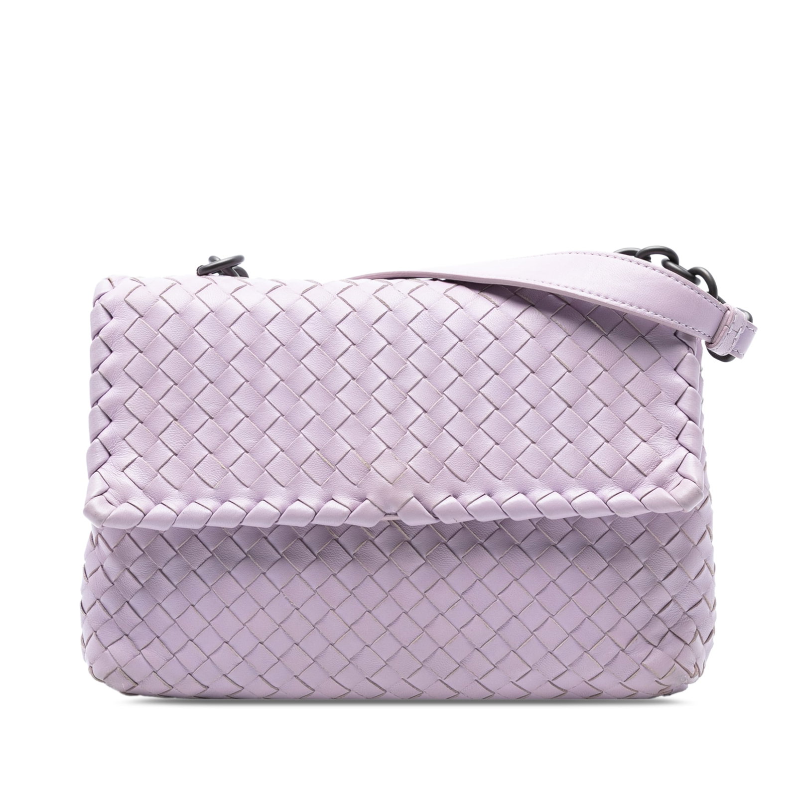 Bottega Veneta Purple Nappa Intrecciato Olimpia Shoulder Bag: Bottega Veneta Purple Nappa Intrecciato Olimpia Shoulder Bag Introducing the Bottega Veneta Small Nappa Intrecciato Olimpia Shoulder Bag, a sophisticated accessory crafted from woven nappa leather in