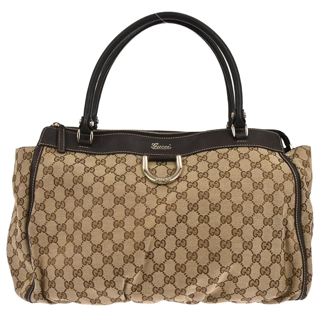 Gucci Abbey Large Brown Canvas Leather D Ring Tote Handbag 190248 2123 (1 of 10)