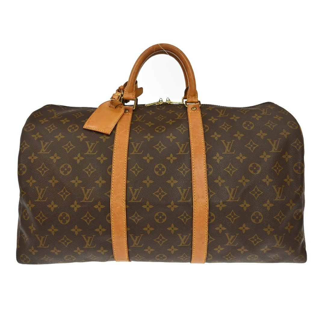 Keepall 50 Brown Canvas Louis Vuitton Travel Bag: Keepall 50 Brown Canvas Louis Vuitton Travel Bag Louis Vuitton Keepall is a unisex travel bag crafted from monogram canvas in brown. This spacious bag features leather parts showing signs of wear incl