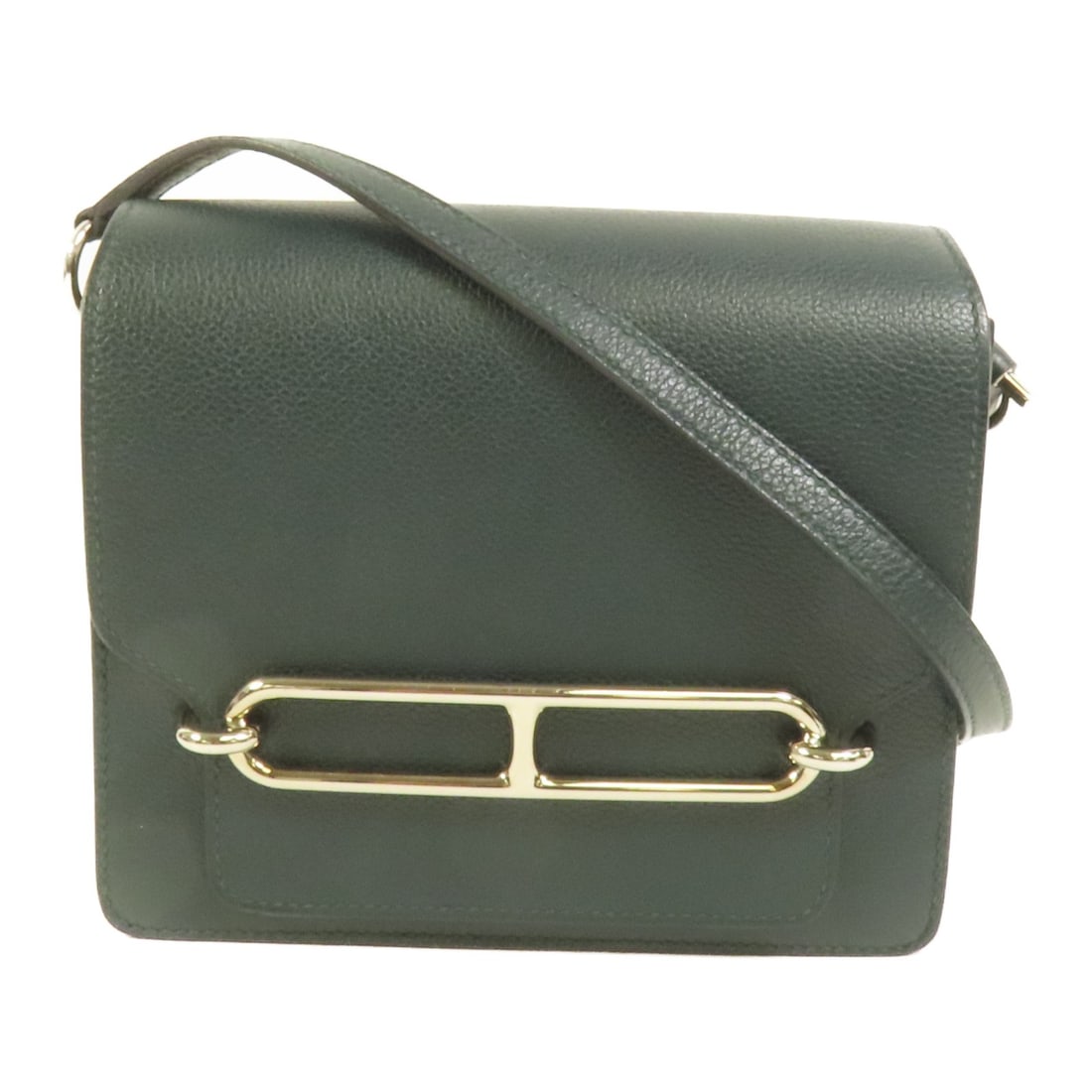 Hermes Roulis Mini Green Evercolor Leather Shoulder Bag Palladium Hardware: Hermes Roulis Mini Green Evercolor Leather Shoulder Bag Palladium Hardware The Hermes Roulis Mini Shoulder Bag is crafted from Evercolor calfskin leather in a green shade known as Vert Bosphore. Desig