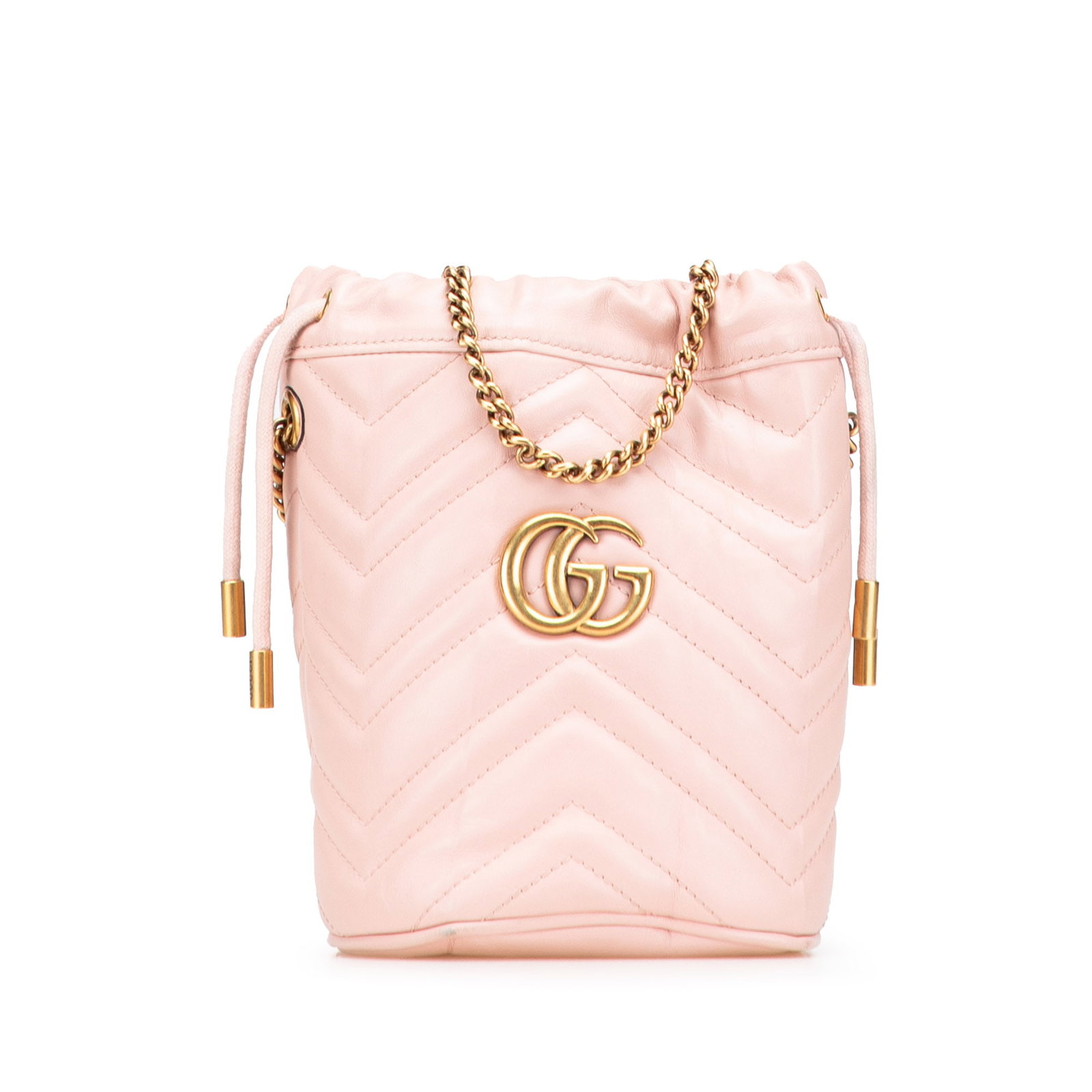 Gucci Small GG Marmont Pink Leather Bucket Bag with Chain Strap (1 of 10)
