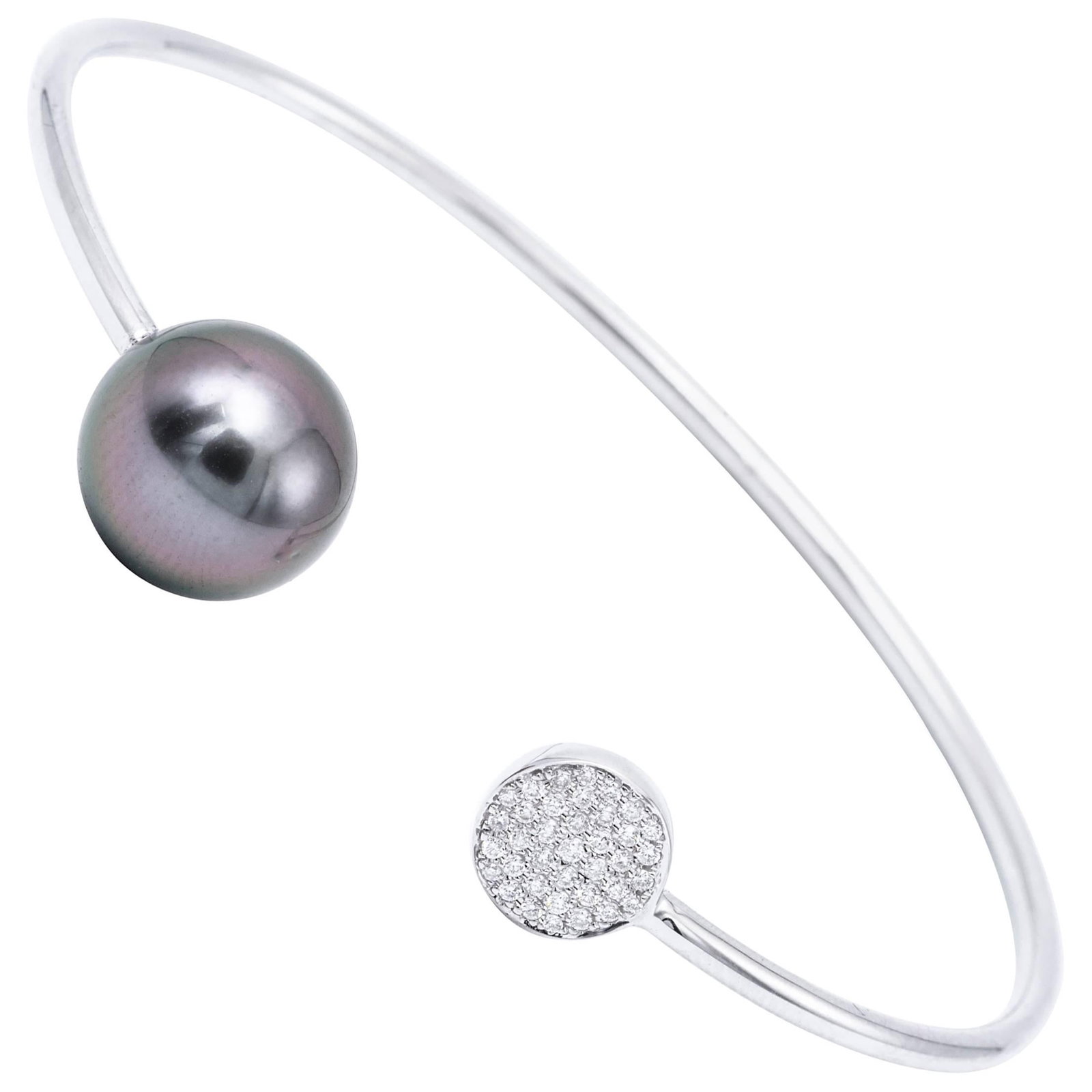 Harbor Diamonds 18K White Gold Tahitian Pearl Diamond Bangle 0.12CT (1 of 4)