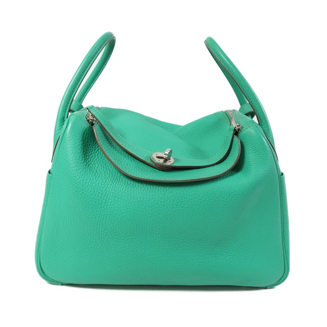 Hermes Lindy 30 Green Clemence Leather Shoulder Bag with Palladium Hardware (1 of 16)