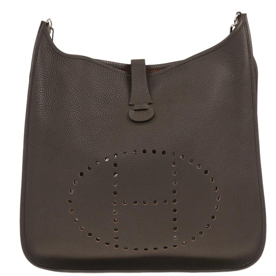 Hermes Evelyne 2 TGM Chocolat Brown Leather Extra Large Shoulder Bag: Hermes Evelyne 2 TGM Chocolat Brown Leather Extra Large Shoulder Bag This Hermes Evelyne Generation II Chocolat Taurillon Clemence shoulder bag features an extra large design crafted from brown leathe