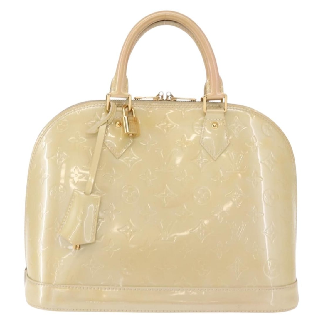 Pink Patent Leather Alma Handbag by Louis Vuitton 32cm: Pink Patent Leather Alma Handbag by Louis Vuitton 32cm This Louis Vuitton Alma handbag features the iconic Monogram Vernis patent leather in a pink color. Designed for women, it offers a classic silho