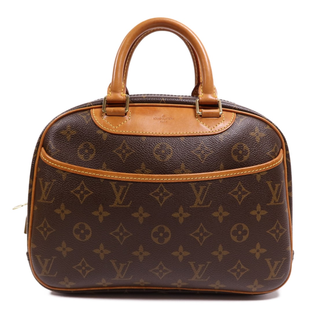 LOUIS VUITTON Trouville Handbag M42228 Monogram Brown GHW: LOUIS VUITTON Trouville Handbag M42228 Monogram Brown GHW Introducing the LOUIS VUITTON Trouville Hand Bag, a stylish accessory crafted from high-quality PVC coated canvas in a classic brown monogram