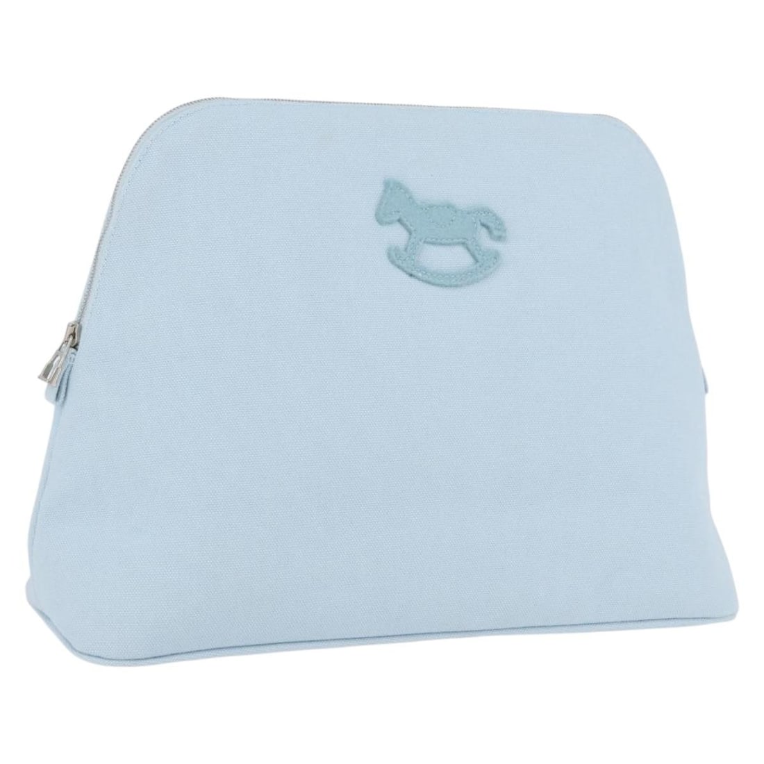 Bolide GM Light Blue Canvas Pouch by Hermes Silver Tone France: Bolide GM Light Blue Canvas Pouch by Hermes Silver Tone France This Hermes BolidePouch GM pouch is crafted from canvas in a light blue and silver color scheme. Designed for women, it features a spacio