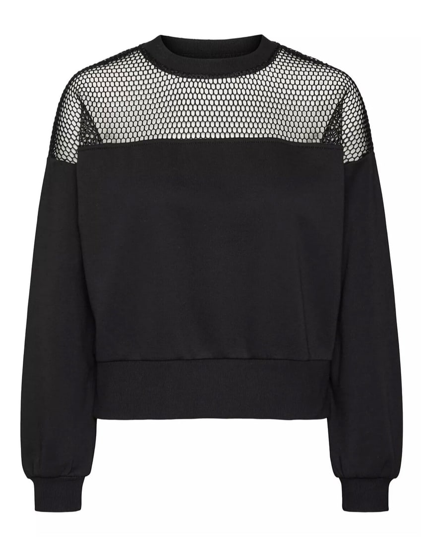 VERO MODA Women's Venus Black Pullover Sweatshirt XS with Net Detail: VERO MODA Women's Venus Black Pullover Sweatshirt XS with Net Detail Elevate your casual wardrobe with this VERO MODA Women's Venus Sweatshirt in classic black. Designed for comfort and style, this pu