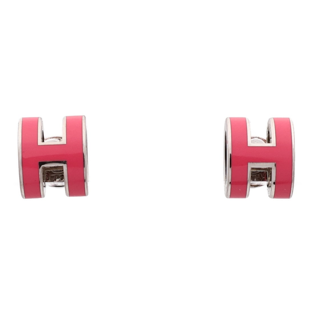 Mini Pop H Pink Pierced Earrings by Hermes for Women: Mini Pop H Pink Pierced Earrings by Hermes for Women These HERMES Mini Pop H pierced earrings feature a stylish design crafted in pink-toned metal. Designed for women, these earrings are made in Franc