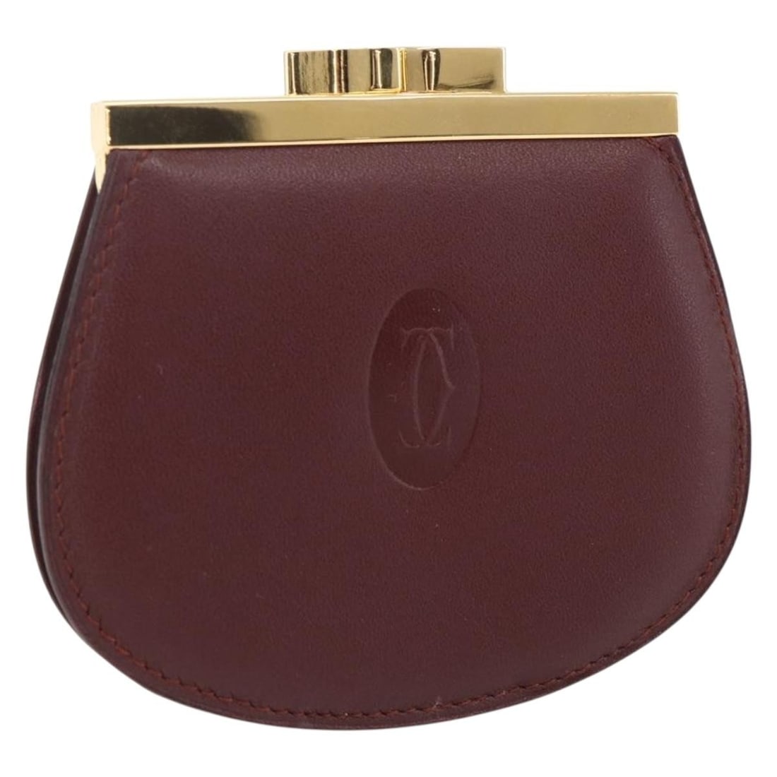 Cartier Must Line Bordeaux Leather Coin Purse with Box and Guarantee Card: Cartier Must Line Bordeaux Leather Coin Purse with Box and Guarantee Card This Cartier Must Line Gamaguchi coin purse features a bordeaux leather exterior with gold-tone accents. The compact design ma