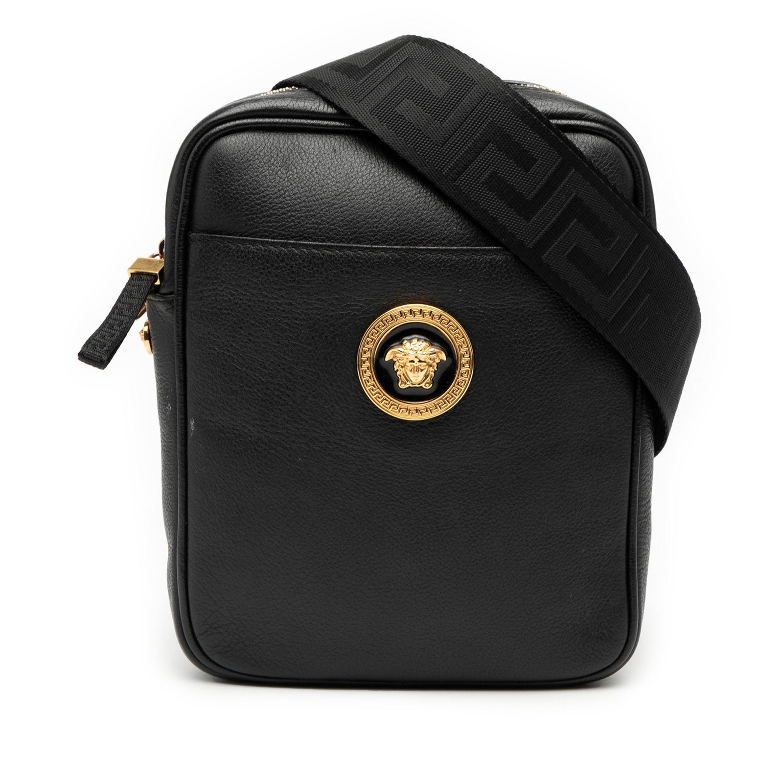 Black Leather Versace Medusa Crossbody Bag with Canvas Strap (1 of 6)