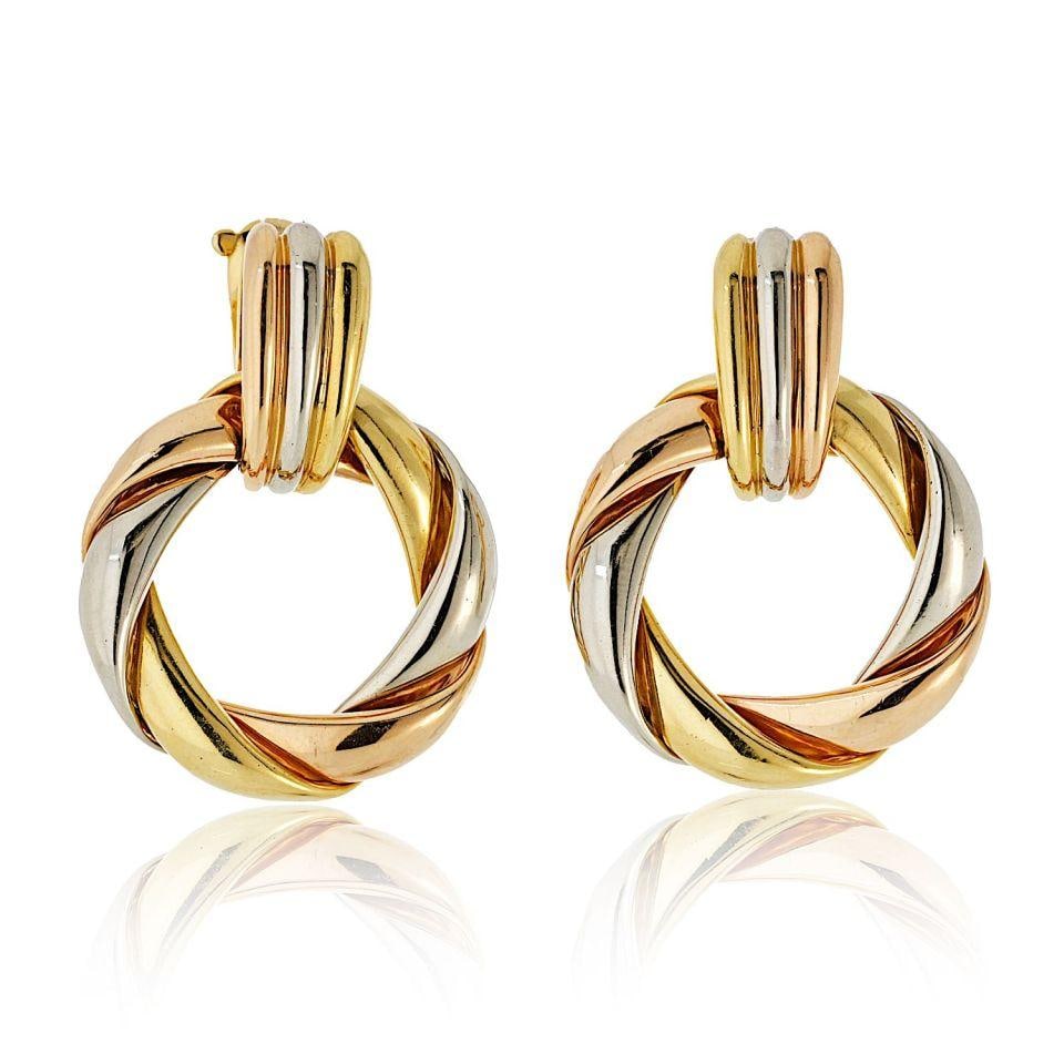 Cartier 18K Tri Color Vintage Door Knocker Earrings for Pierced Ears (1 of 4)