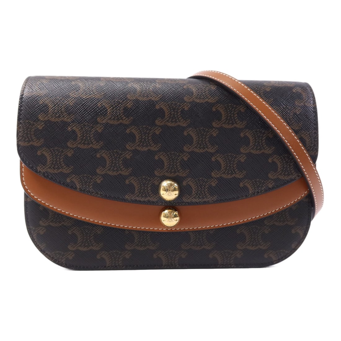 Celine Duo Wallet on Strap Brown Coated Canvas Shoulder Bag with Gold Hardware (1 of 15)