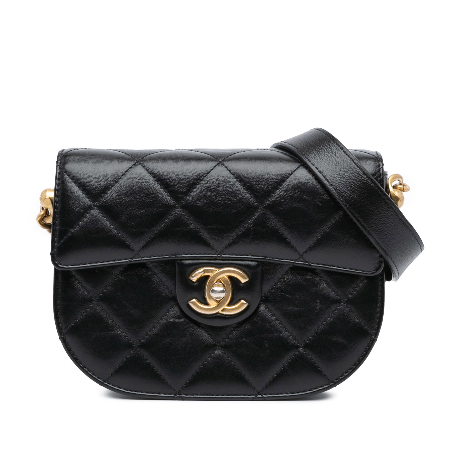 Chanel CC Quilted Calfskin Round Moon Messenger Bag Black (1 of 8)