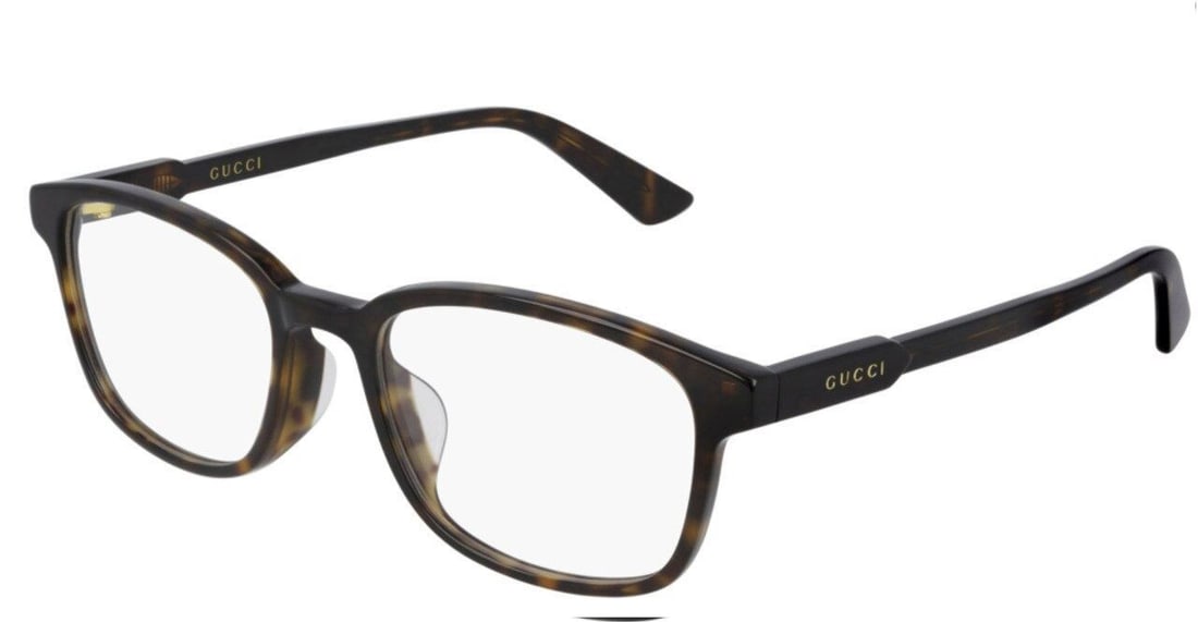 Gucci GG0867OA 002 Havana Rectangle Women's Eyeglasses with Case: Gucci GG0867OA 002 Havana Rectangle Women's Eyeglasses with Case Elevate your style with these Gucci GG0867OA 002 women's eyeglasses, featuring a chic rectangular design and a sophisticated Havana col