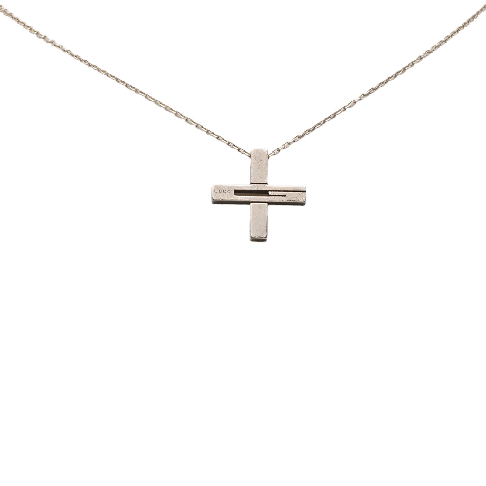 Gucci G Cut Out Cross Pendant Silver Necklace (1 of 8)
