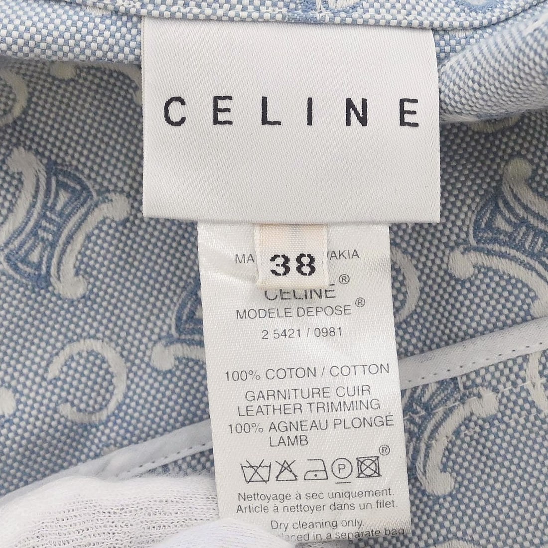 Celine Macadam Pattern Light Blue Cotton Zip Jacket Size 38 - 10