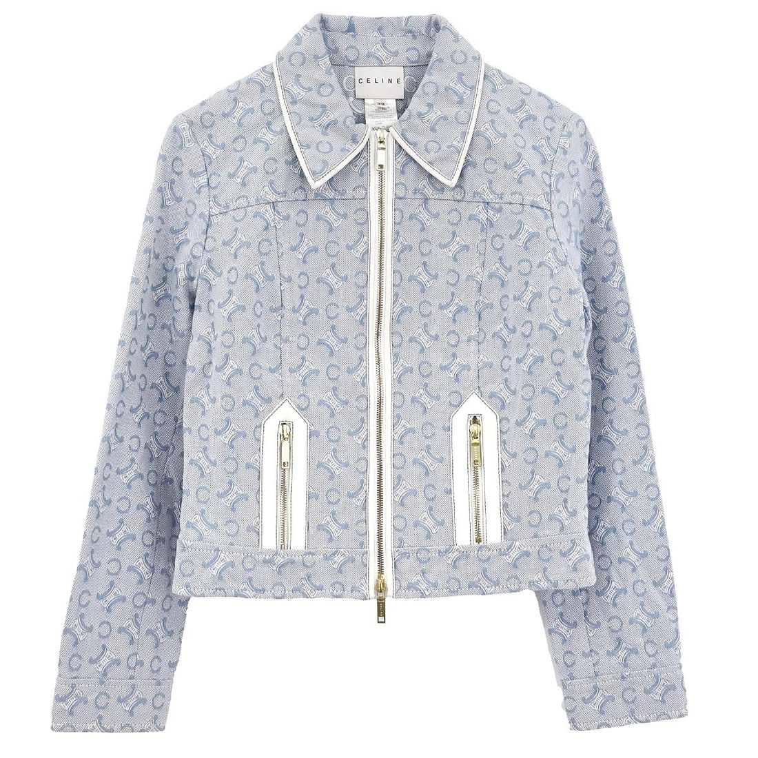 Celine Macadam Pattern Light Blue Cotton Zip Jacket Size 38 (1 of 11)