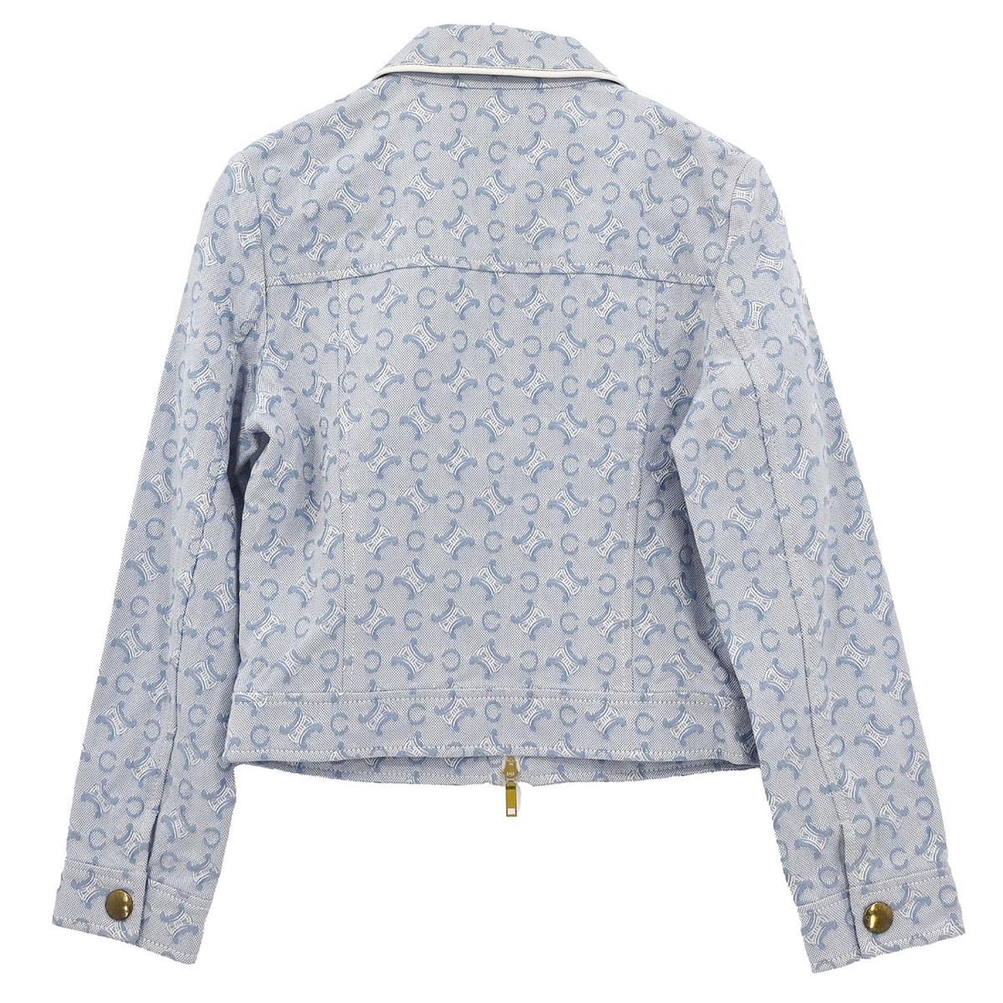 Celine Macadam Pattern Light Blue Cotton Zip Jacket Size 38 - 2