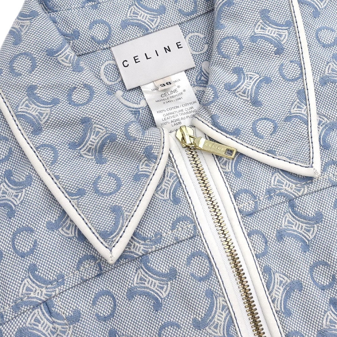 Celine Macadam Pattern Light Blue Cotton Zip Jacket Size 38 - 3
