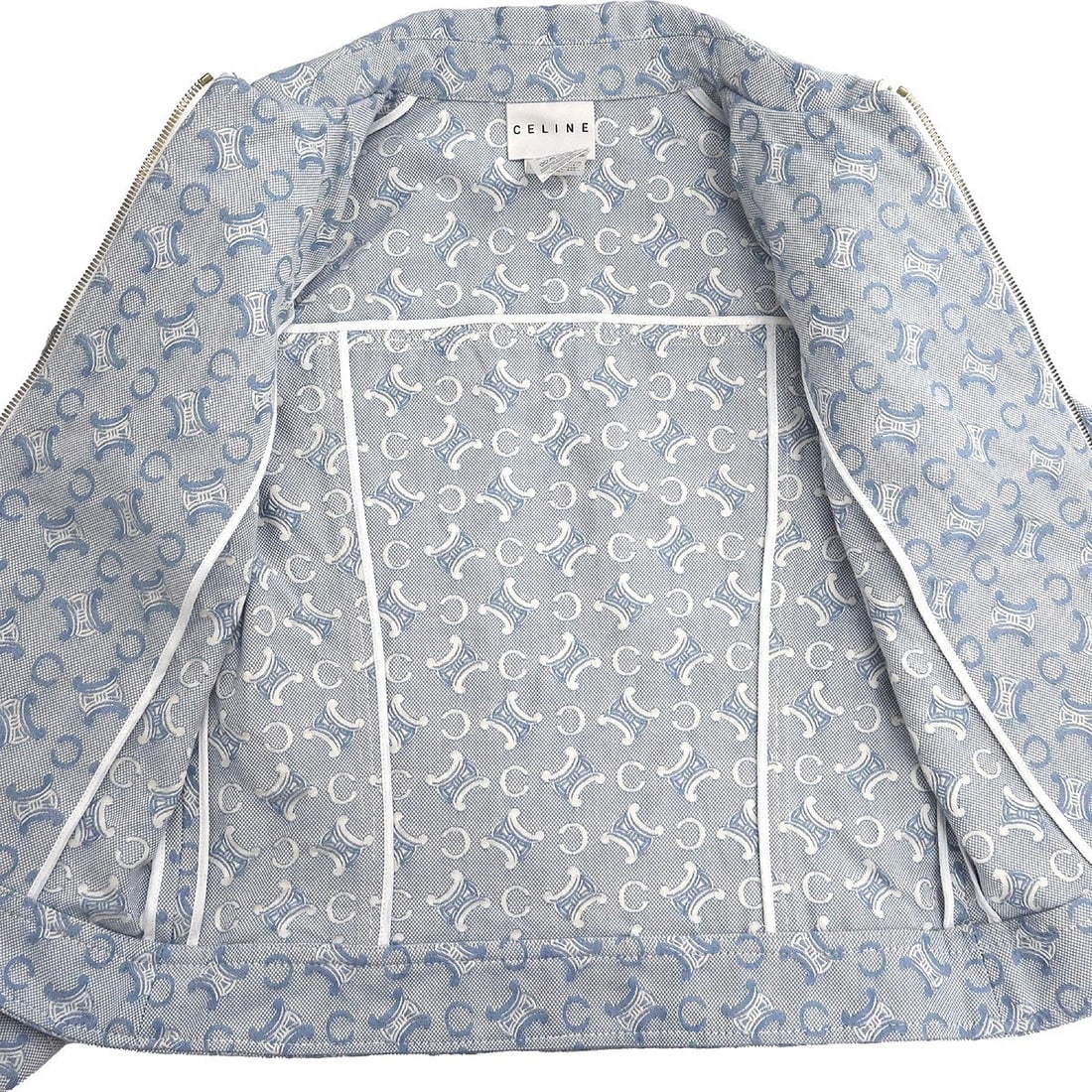 Celine Macadam Pattern Light Blue Cotton Zip Jacket Size 38 - 7