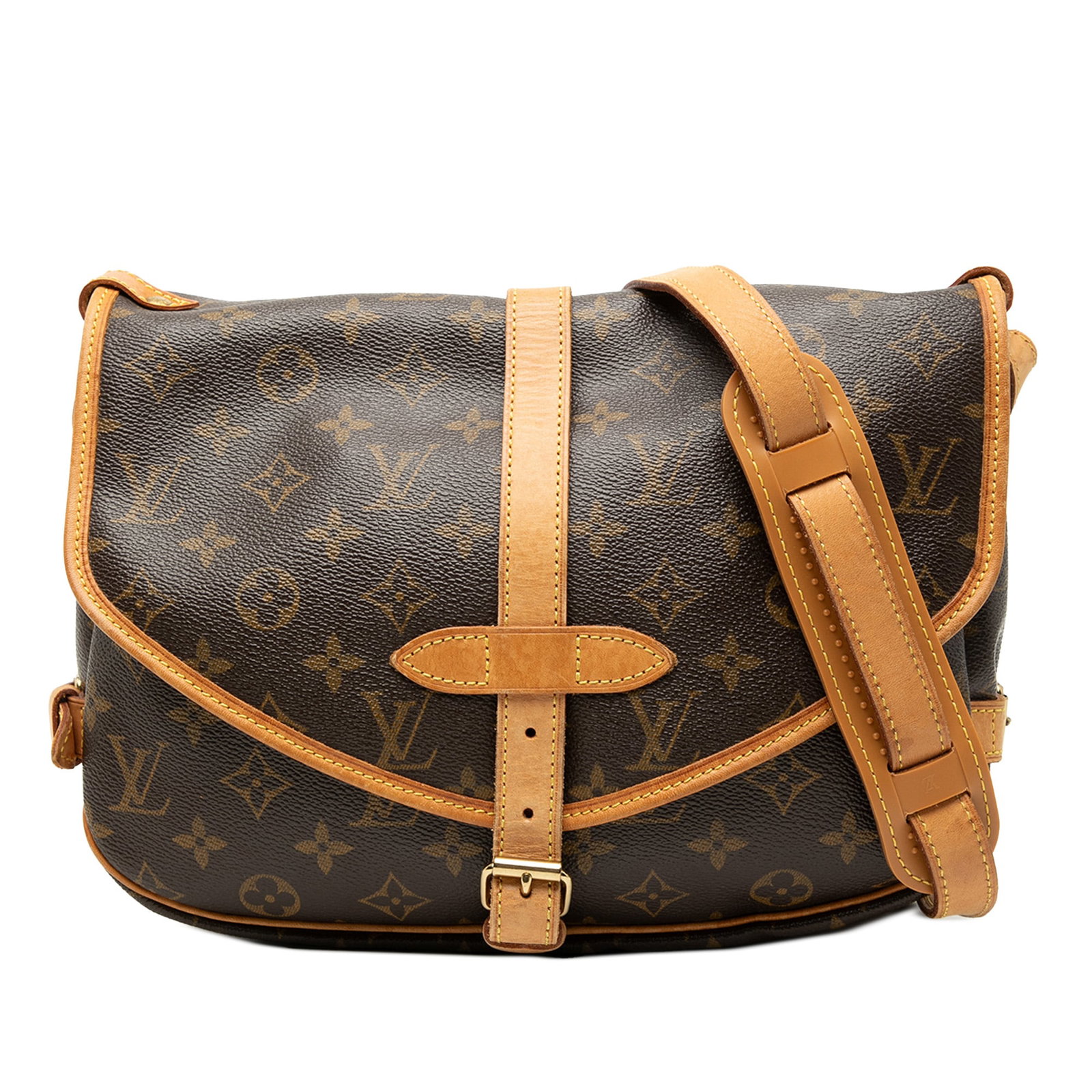 Louis Vuitton Saumur 30 Shoulder Bag in Monogram Canvas and Vachetta Leather: Louis Vuitton Saumur 30 Shoulder Bag in Monogram Canvas and Vachetta Leather The Louis Vuitton Monogram Saumur 30 is a shoulder bag crafted from signature monogram canvas with vachetta leather trim. I