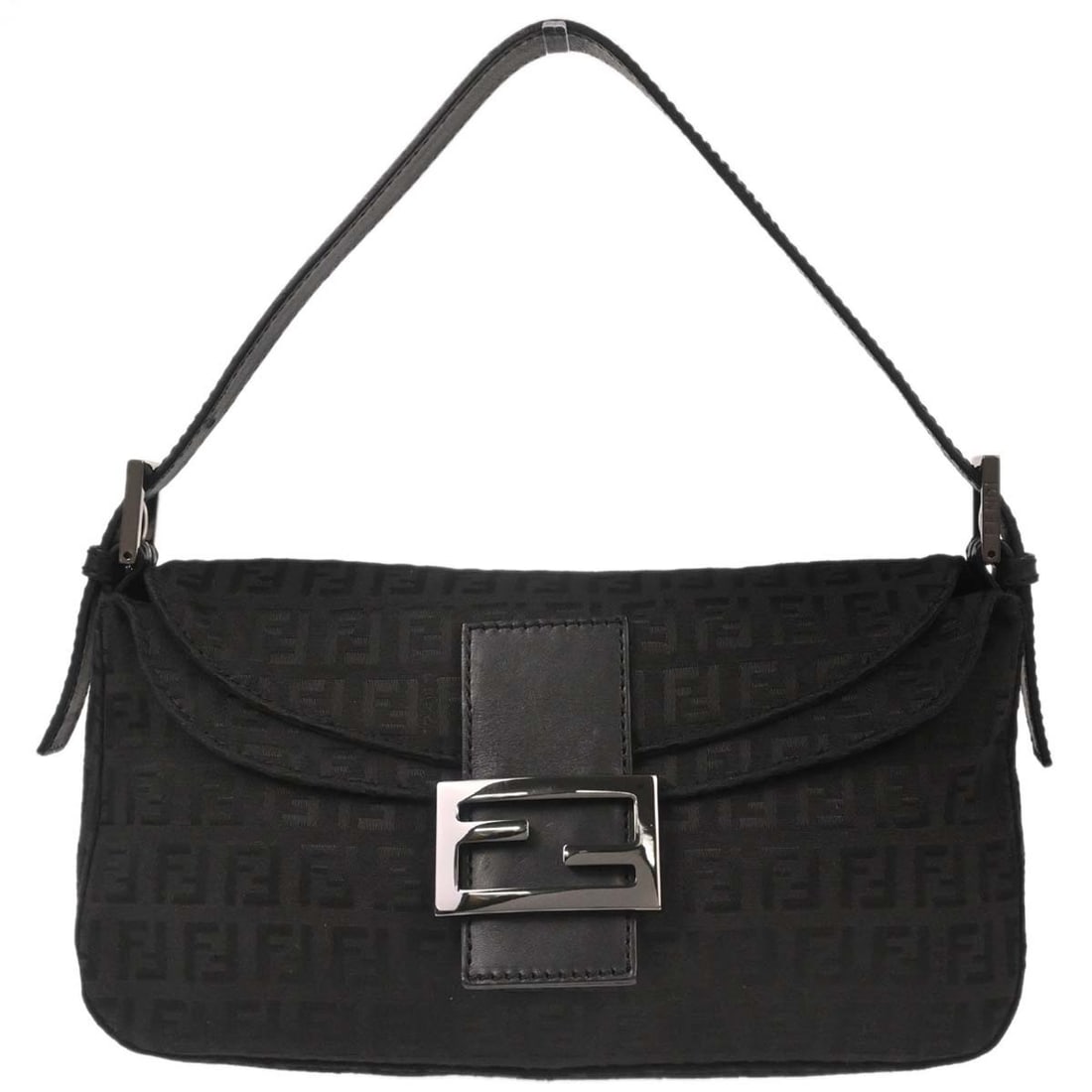 Fendi Zucchino Small Canvas Top Handle Bag Black With Silver Hardware (1 of 11)
