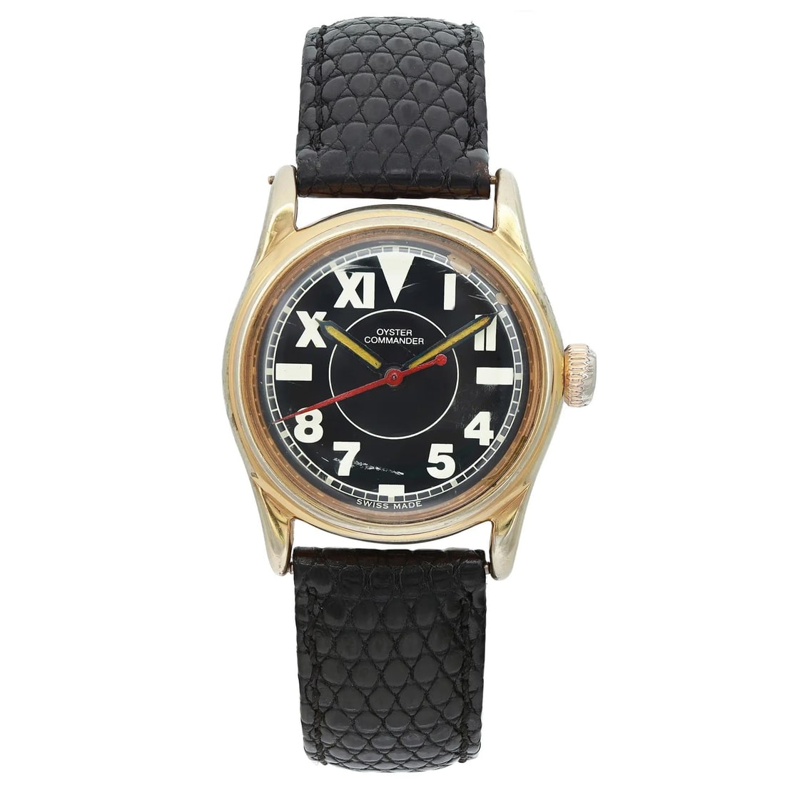 Vintage Rolex Oyster Commander Ladies Watch Black Dial Gold Bezel: Vintage Rolex Oyster Commander Ladies Watch Black Dial Gold Bezel This Vintage Rolex Oyster Commander is a classic wristwatch designed for ladies, showcasing a striking black dial paired with a gold f