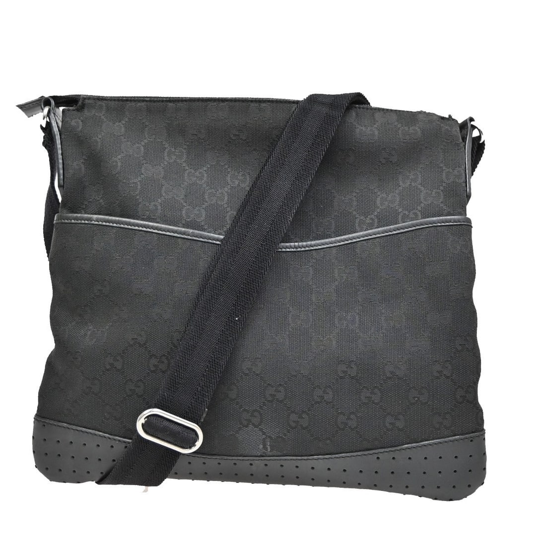 Gucci GG Canvas Black Zip Messenger Bag with Perforated Leather Trim (1 of 16)