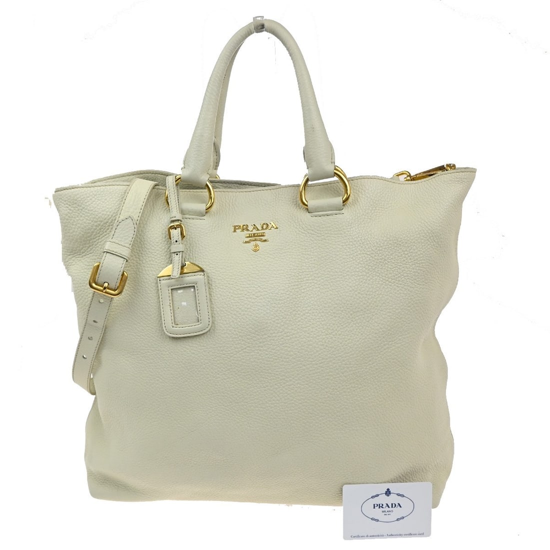 White Vitello Daino Convertible Tote Bag by Prada (1 of 14)