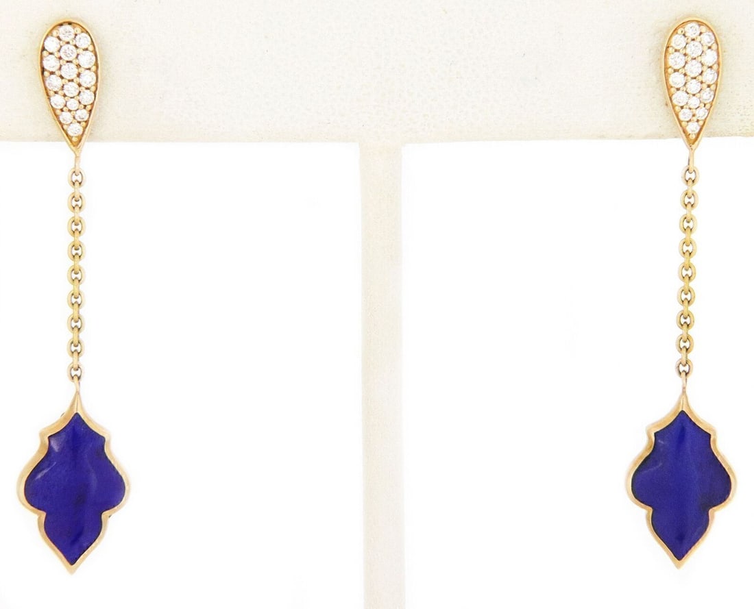 14k Yellow Gold Dangle Earrings with Lapis and Diamond Leaf Design by Kabana (1 of 5)