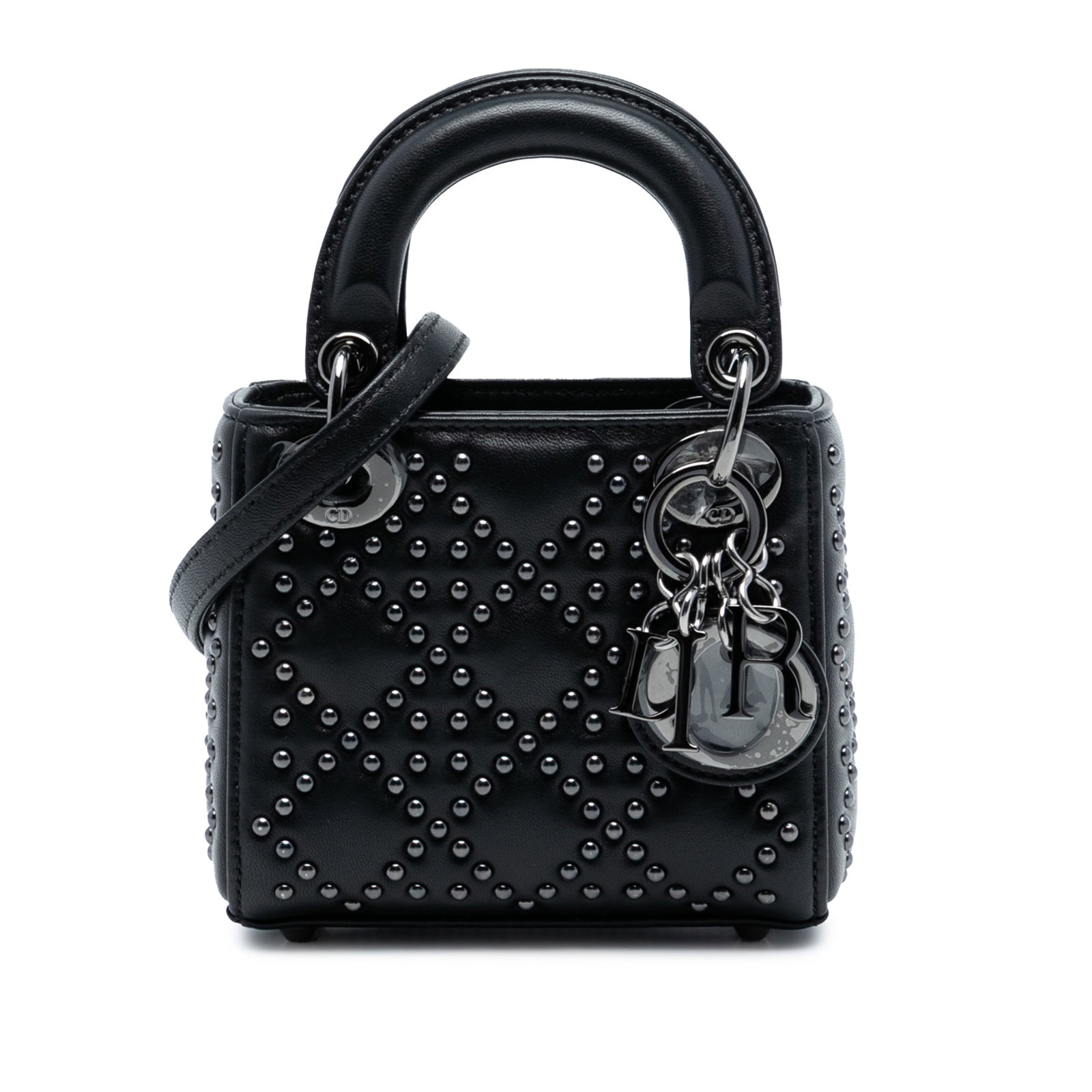 Dior Lady Dior Micro Black Studded Lambskin Satchel with Detachable Strap (1 of 7)