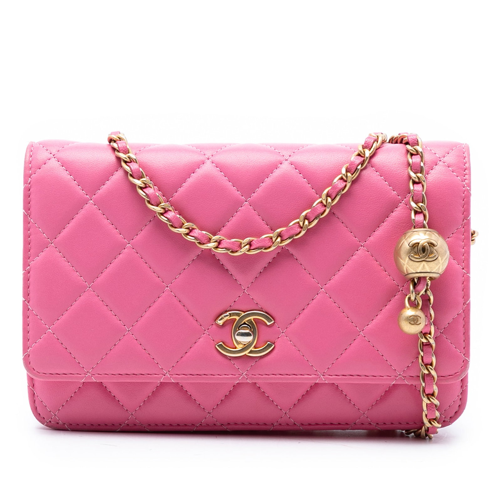 Chanel Pink Lambskin Pearl Crush Wallet on Chain with Woven Strap (1 of 8)