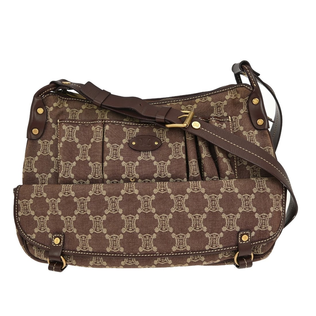 CELINE Macadam Vintage Brown Canvas Shoulder Bag with Leather Strap (1 of 10)